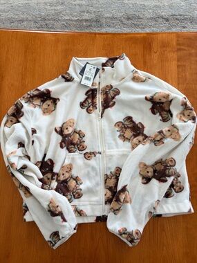 Grayson Threads White Teddy Bear Print Zip-Up Fleece Jacket